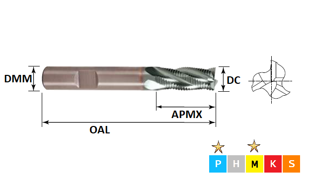 6.0mm 3 Flute Long Series Fine Pitch Roughing Sabre PM Slot Drill